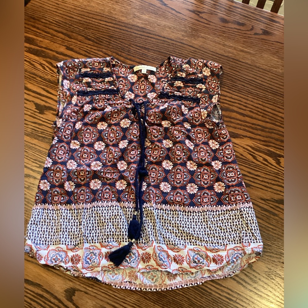 Daniel Rainn Bohemian Patterned Blouse with Tassels